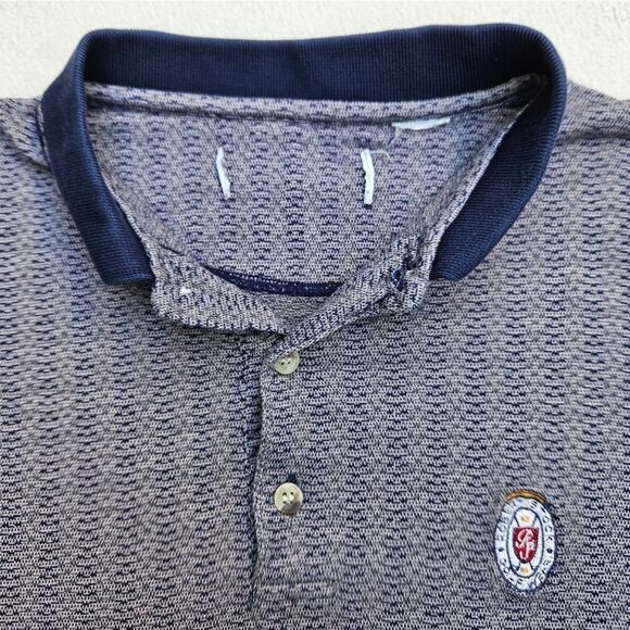 Robert Stock Golf Wear Blue and Beige Striped Polo Short Sleeve Shirt - Picture 6 of 7